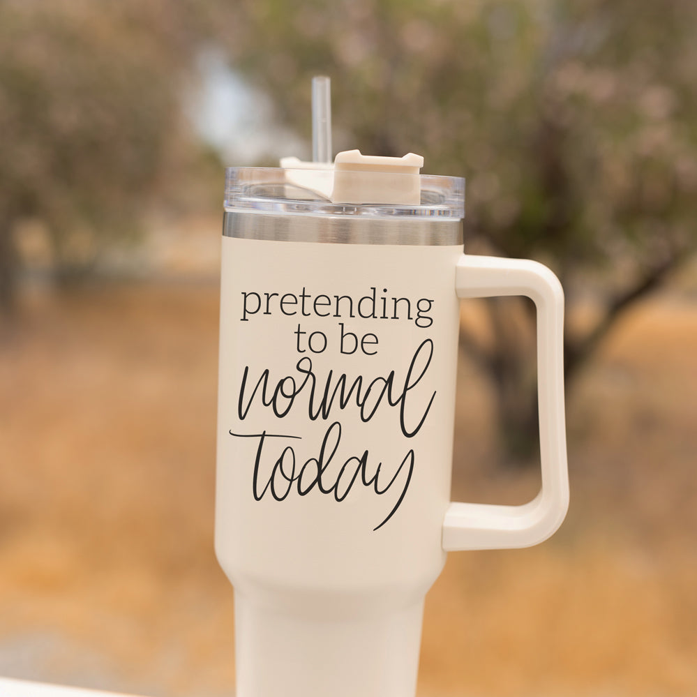 40oz Insulated Travel Tumbler Mug With Handle Lid Straw Funny Quote Double Wall