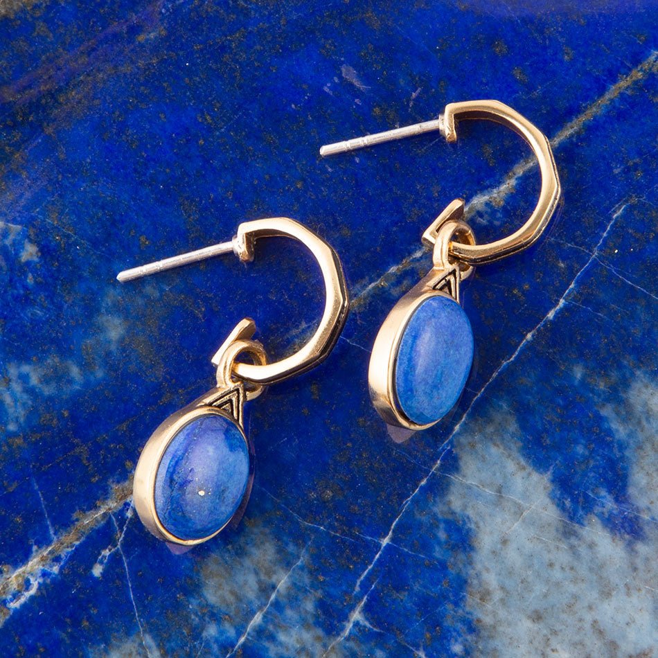 Boucles d'oreilles Nova demi-créoles lapis-lazuli et or
