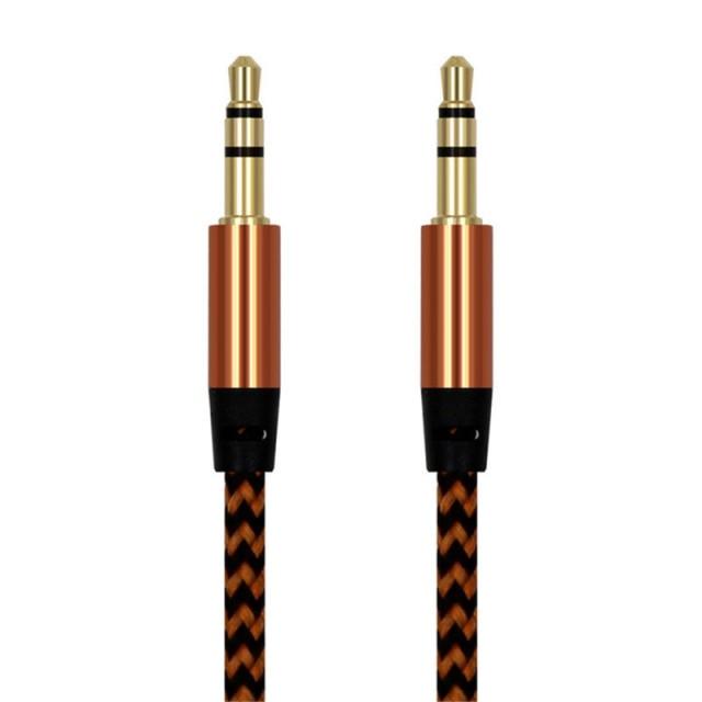 Nylon Braided 1m 3.5 mm  Aux Audio Cable Jack For Mobile Car Headphones Speakers