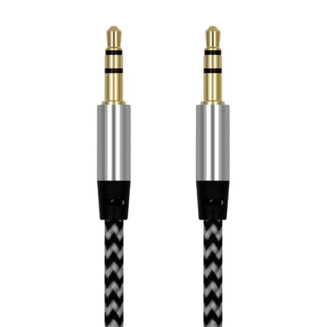 Nylon Braided 1m 3.5 mm  Aux Audio Cable Jack For Mobile Car Headphones Speakers