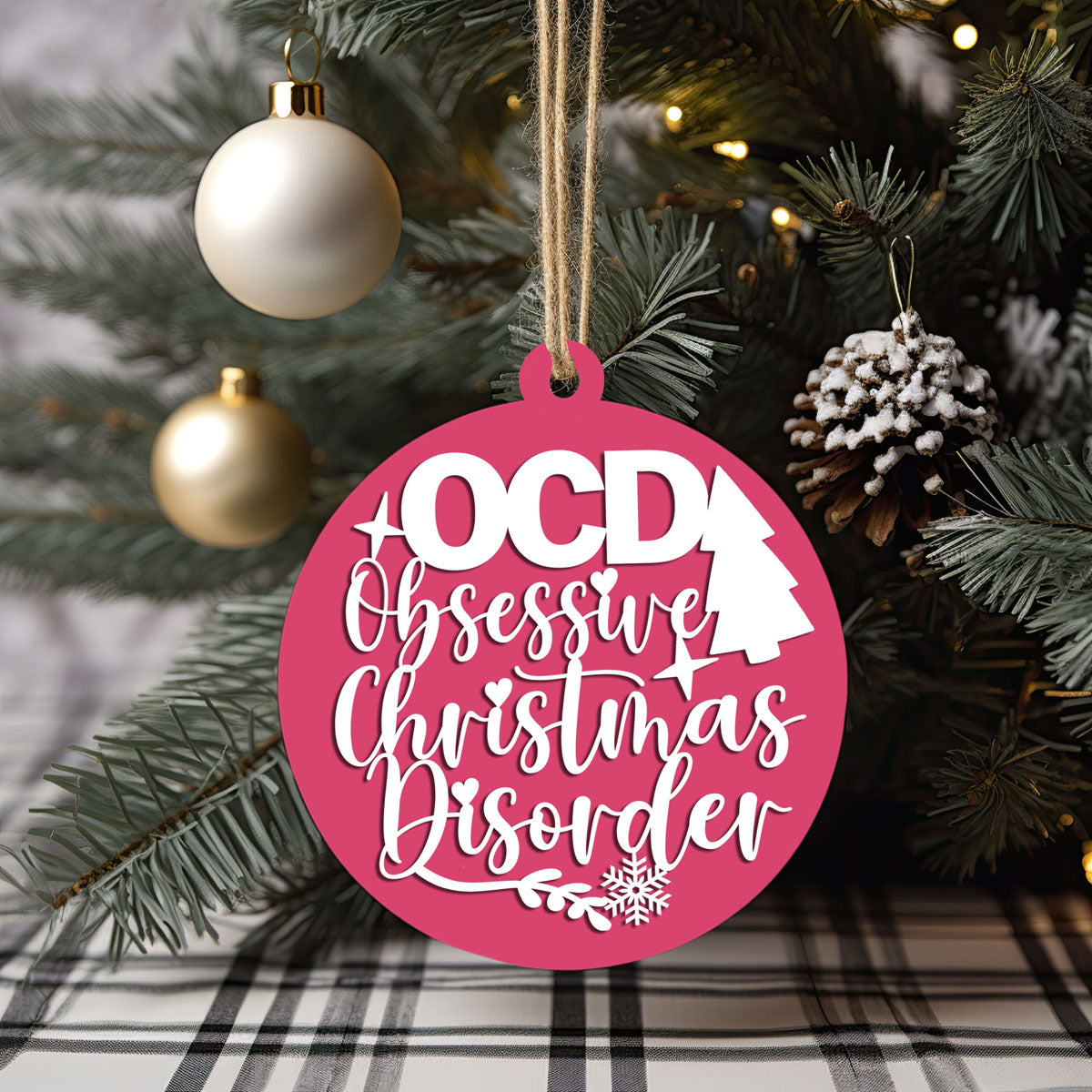 Handcrafted 3D Wooden Christmas Ornaments Imperfect OCD Style Limited Edition Tree Hanging Decor