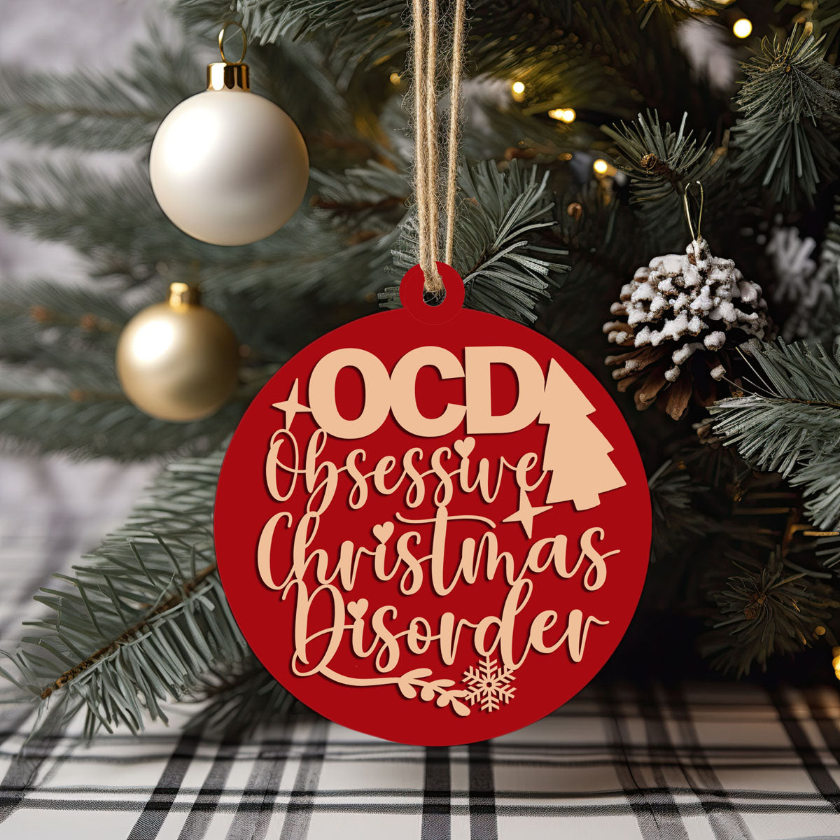 Handcrafted 3D Wooden Christmas Ornaments Imperfect OCD Style Limited Edition Tree Hanging Decor