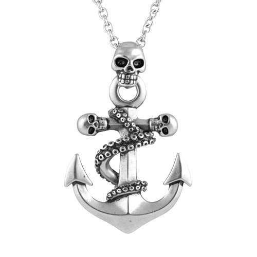 Collier Ancre Crâne de Poulpe Pendentif Gothique Argenté