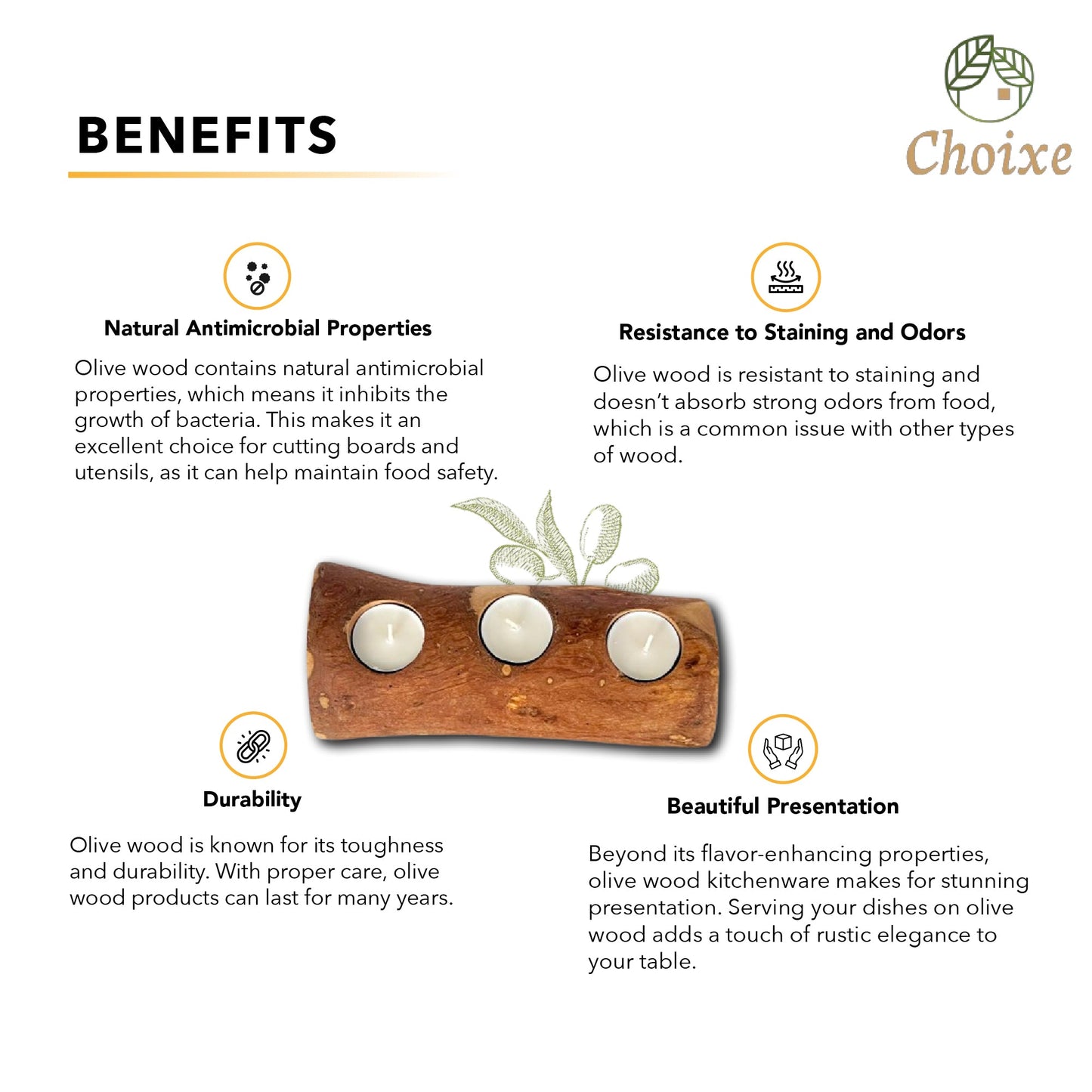 Bougeoir en bois d'olivier, support de bougie chauffe-plat en bois méditerranéen fait à la main