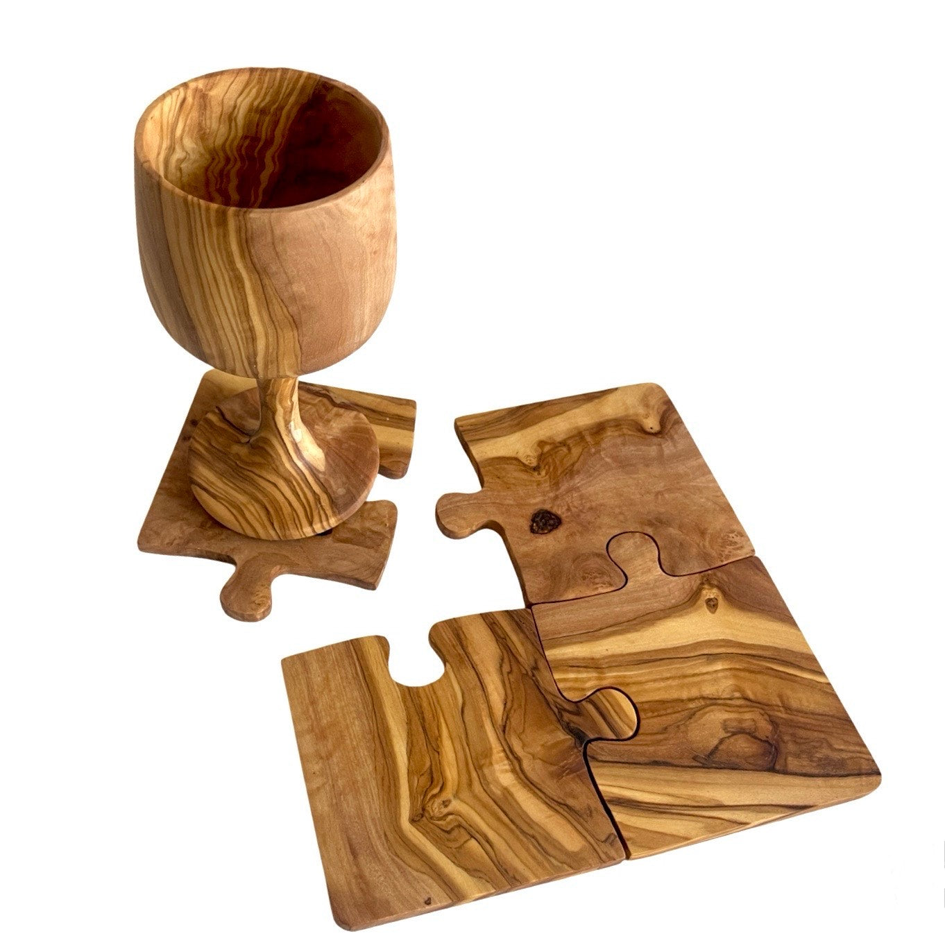 Ensemble de 4 dessous de verre en bois d'olivier, style rustique méditerranéen