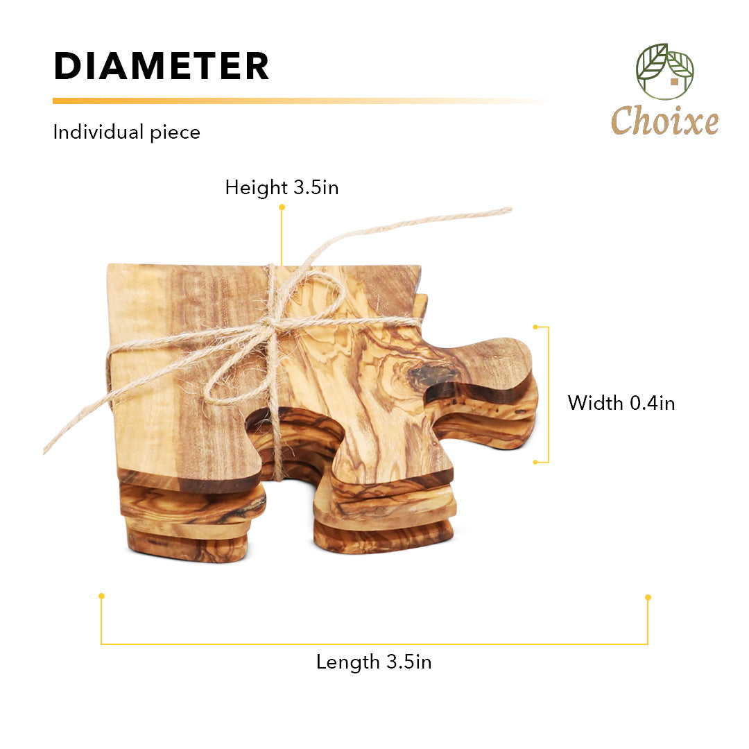 Ensemble de 4 dessous de verre en bois d'olivier, style rustique méditerranéen