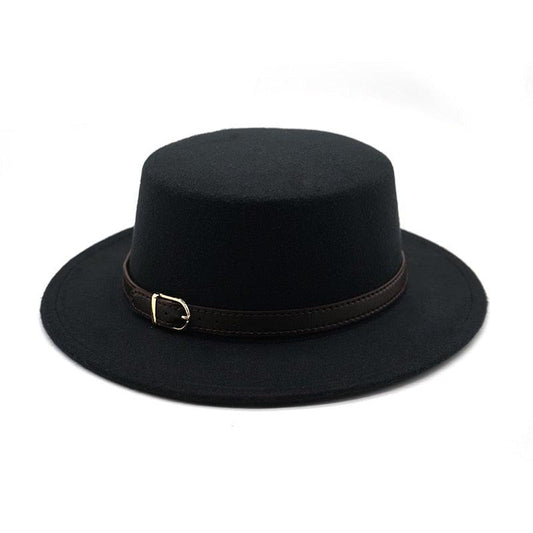 One Size New Retro Winter Autumn Women Men Top Hat Cotton Warm Winter Hat Solid Color Wide Brim Straight Sides Hat Fedora Hat Luxury Fedora Hats With Belt Buckle Elegant Flat Brim Hat