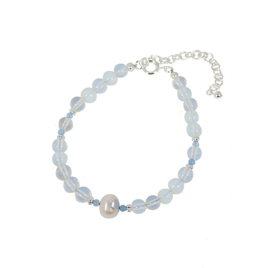 Bracelet Ajustable en Perles d'Opalite et Perles de Culture