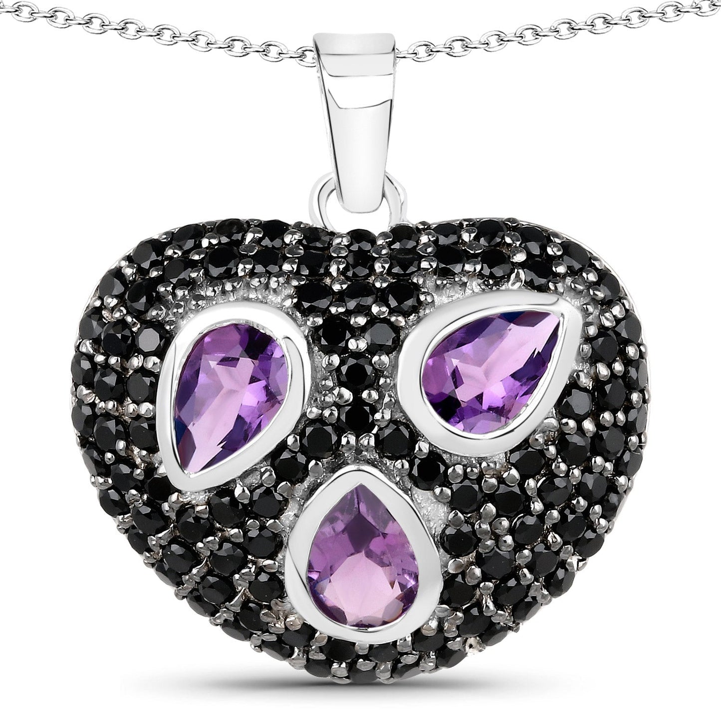 3.19 Karat Echter Amethyst und Schwarzer Spinell .925 Sterlingsilber Anhänger
