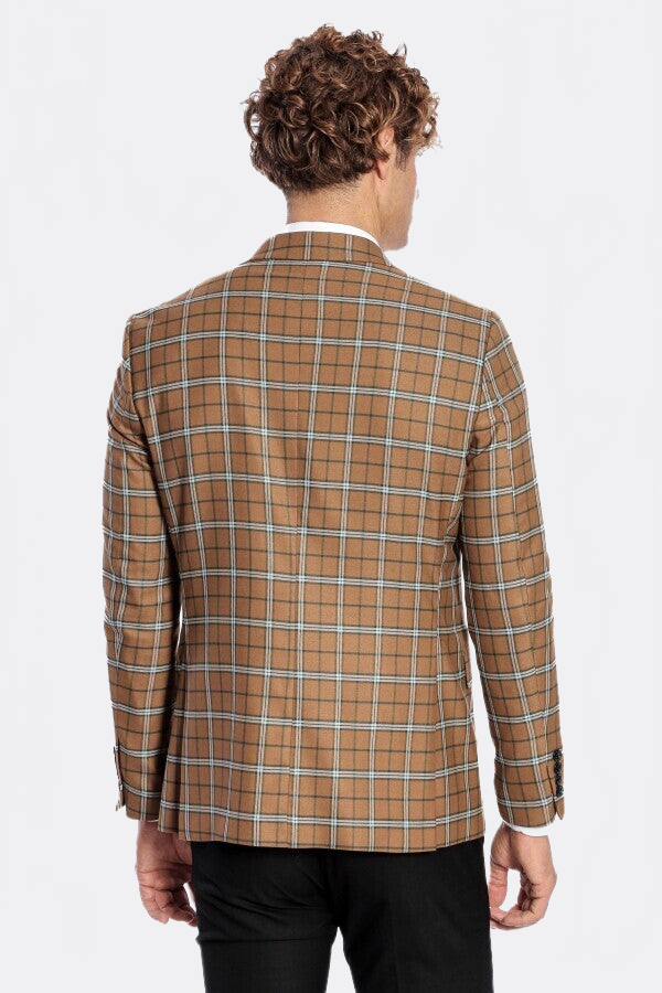 Checked Brown Men Blazer - Wessi