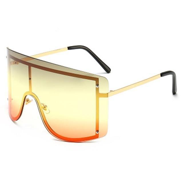 Oversized Women Blue & Yellow Gradient Sunglasses  Fashionable Rimless In Metal For Female New Shades Personality Eyewear