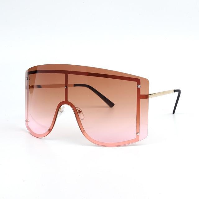 Oversized Women Blue & Yellow Gradient Sunglasses  Fashionable Rimless In Metal For Female New Shades Personality Eyewear