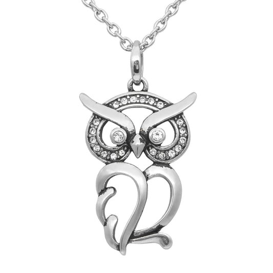 Collier Pendentif Hibou Avec Cristaux Swarovski Argenté