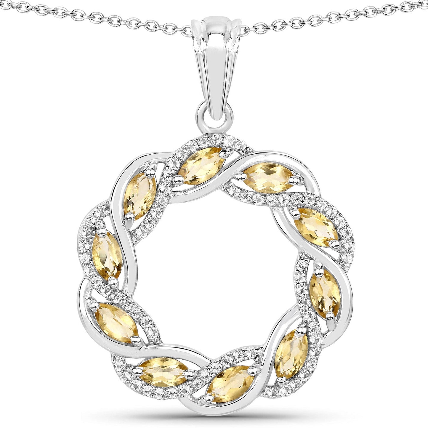Pendentif en argent sterling 925 avec citrine véritable de 1,73 carat et topaze blanche