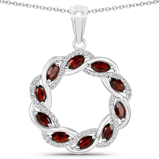 Pendentif en argent sterling 925 avec grenat véritable de 2,33 carats et topaze blanche