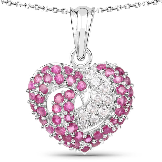 Pendentif 2,75 carats en rubis véritable et saphir blanc en argent sterling 925