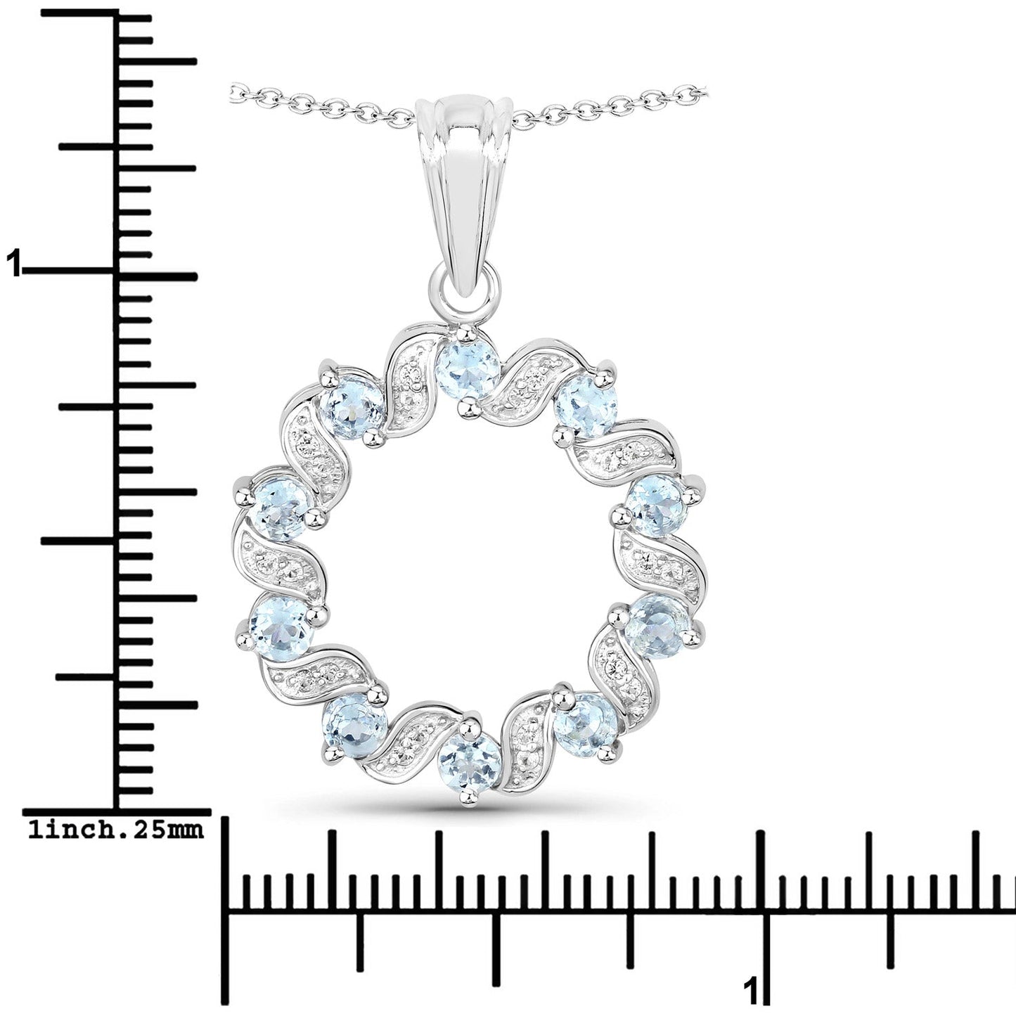 1,10 Karat echter Aquamarin und weißer Topas, Anhänger aus 925er Sterlingsilber