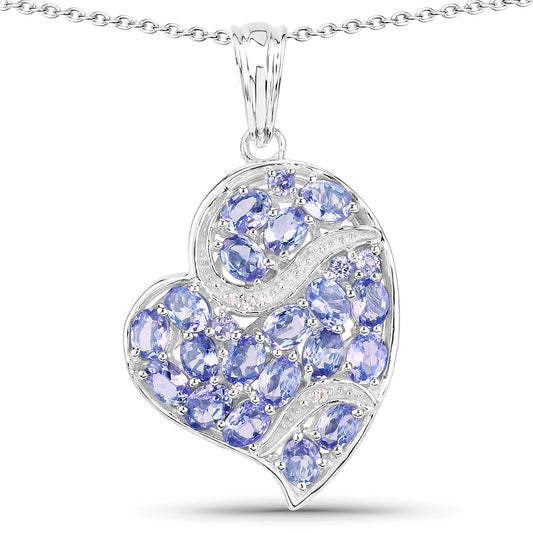 3,40 Karat echter Tansanit und weißer Topas .925 Sterlingsilber Anhänger