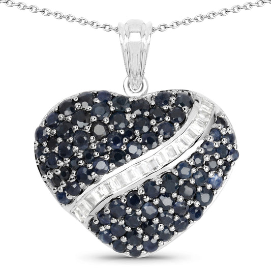 4.60 Karat echter blauer Saphir und weißer Topas .925 Sterlingsilber-Anhänger