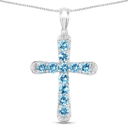 3,85 Karat echter Blautopas Anhänger aus 925er Sterlingsilber