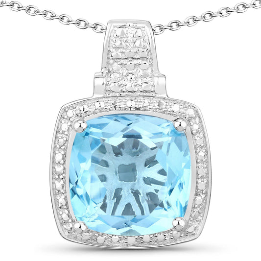 6.95 Karat Echter Blauer Topas .925 Sterling Silber Anhänger
