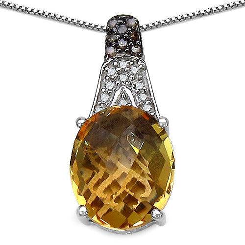 4.50 Karat echter Citrin, Champagner-Diamant & Weiß-Diamant .925 Sterlingsilber-Anhänger