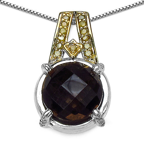 3,16 Karat echter Rauchquarz, gelber Diamant und weißer Diamant .925 Sterling Silber Anhänger