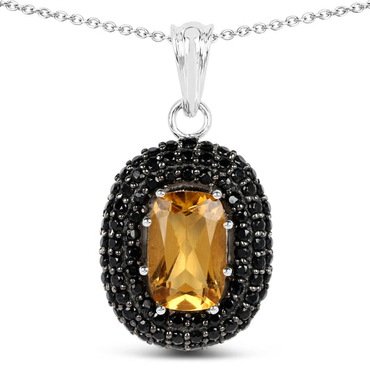 5.85 Karat Echter Citrin und schwarzer Spinell .925 Sterling Silber Anhänger