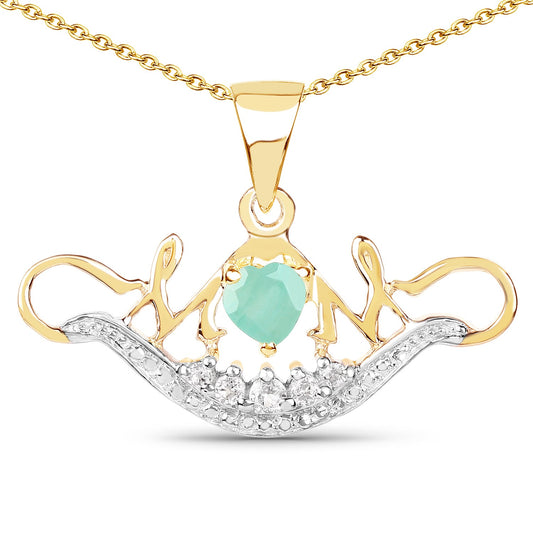 14K Gelbgold plattierter 0,62 Karat echter Smaragd- und Weißtopas-Anhänger aus .925 Sterlingsilber