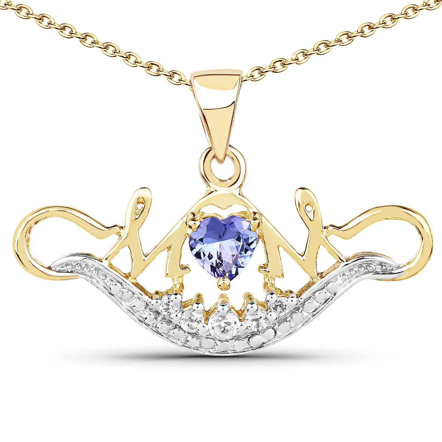 Anhänger aus 14 Karat Gelb vergoldetem 925er Sterlingsilber mit echtem Tansanit (0,62 Karat) und weißem Topas