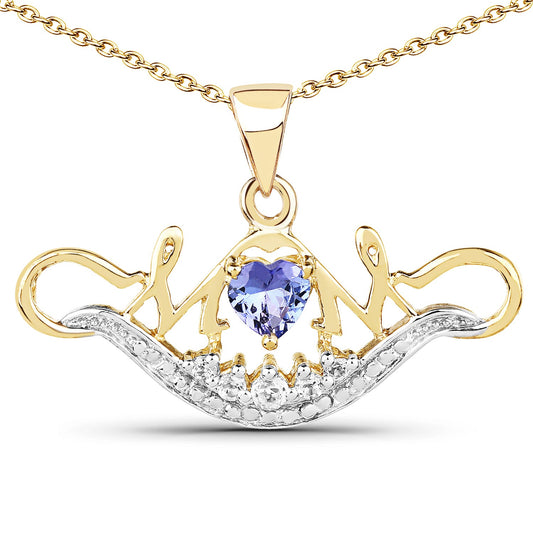 Anhänger aus 14 Karat Gelb vergoldetem 925er Sterlingsilber mit echtem Tansanit (0,62 Karat) und weißem Topas