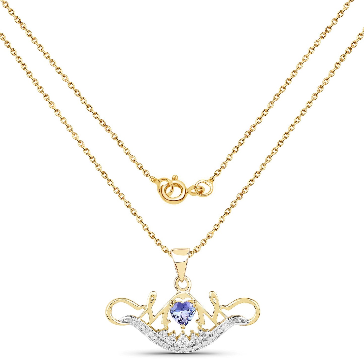 Anhänger aus 14 Karat Gelb vergoldetem 925er Sterlingsilber mit echtem Tansanit (0,62 Karat) und weißem Topas