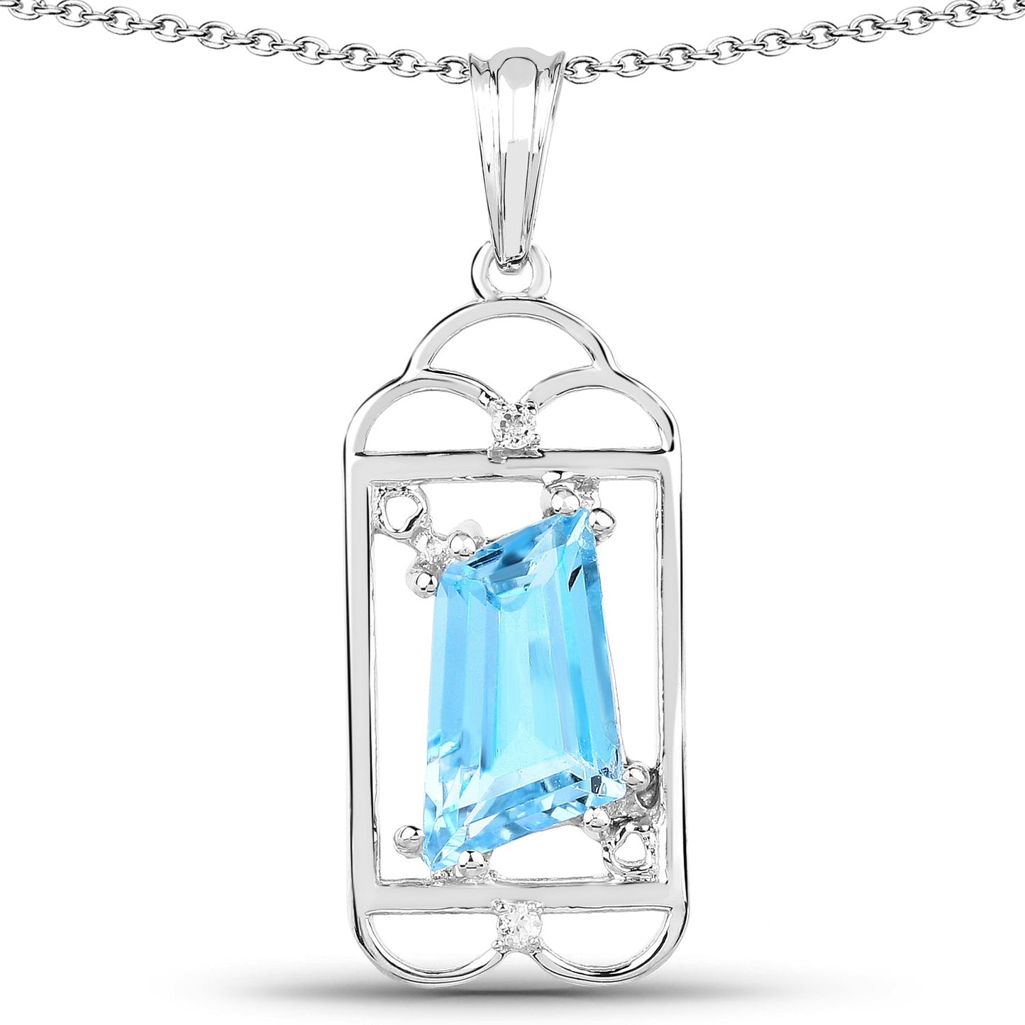 Pendentif en argent sterling 925 avec topaze bleue suisse véritable et topaze blanche de 4,57 carats