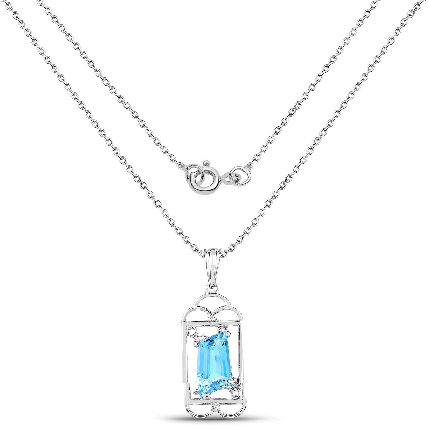 Pendentif en argent sterling 925 avec topaze bleue suisse véritable et topaze blanche de 4,57 carats