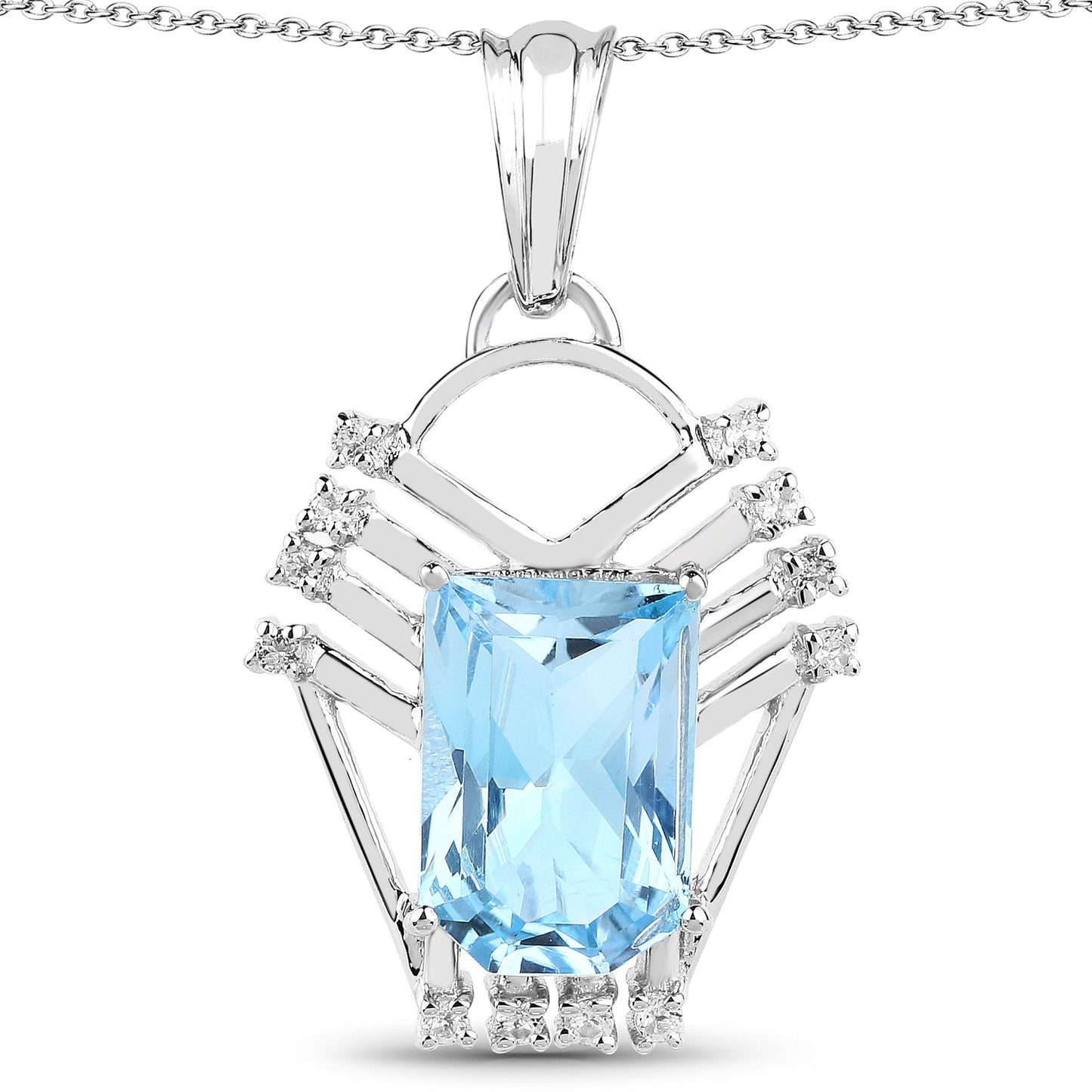 Pendentif en argent sterling 925 avec topaze bleue suisse véritable et topaze blanche, 5,76 carats