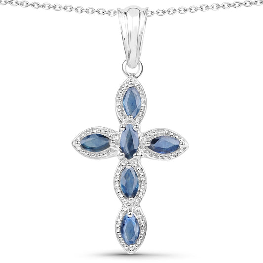 0,90 Karat echter blauer Saphir .925 Sterlingsilber-Anhänger