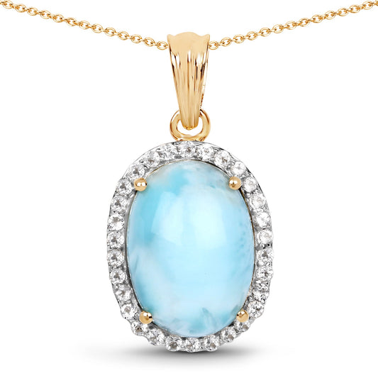 Vergoldeter 925er Sterlingsilber-Anhänger mit 13,55 Karat echtem Larimar und weißem Topas