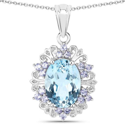 8.13 Karat echter blauer Topas und Tansanit .925 Sterlingsilber-Anhänger