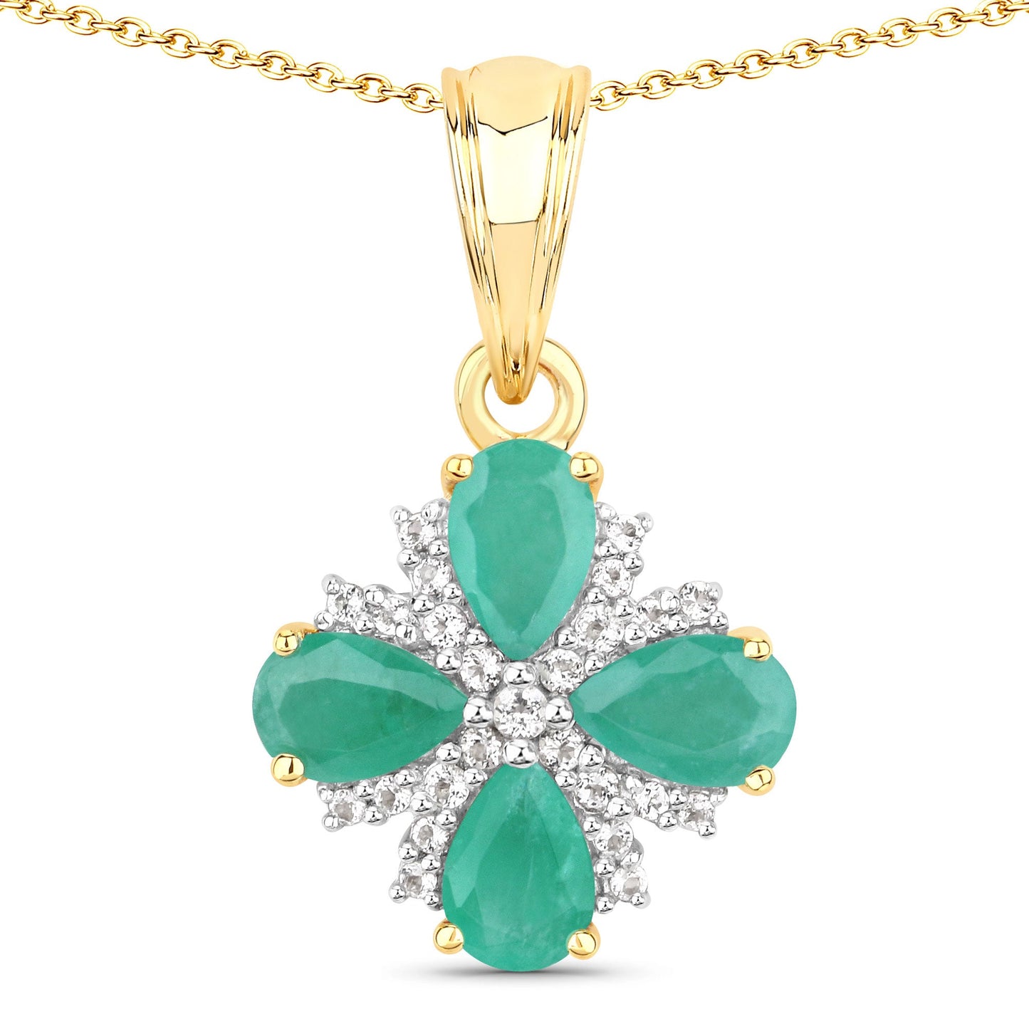 Pendentif en argent sterling 925 avec émeraude véritable et topaze blanche, 1,63 carat