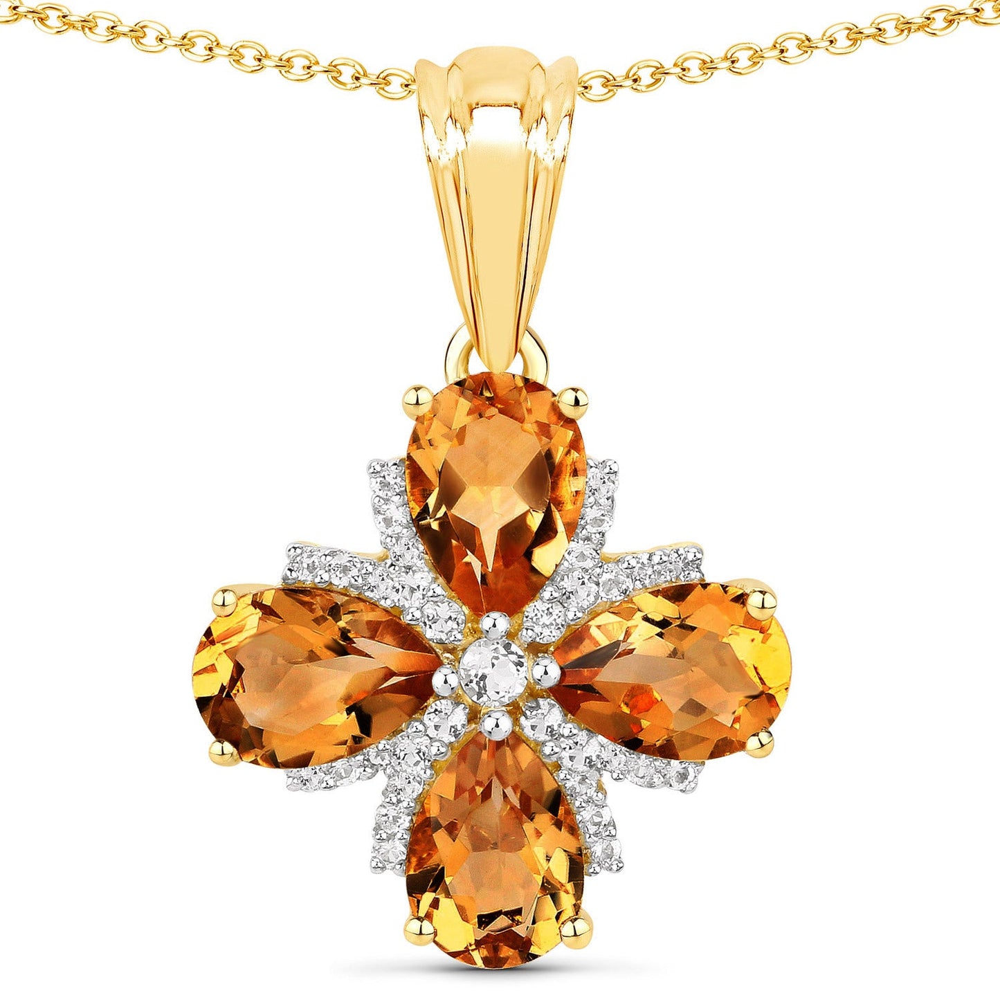 Pendentif en argent sterling 925 avec citrine de Madère véritable de 2,46 carats et topaze blanche