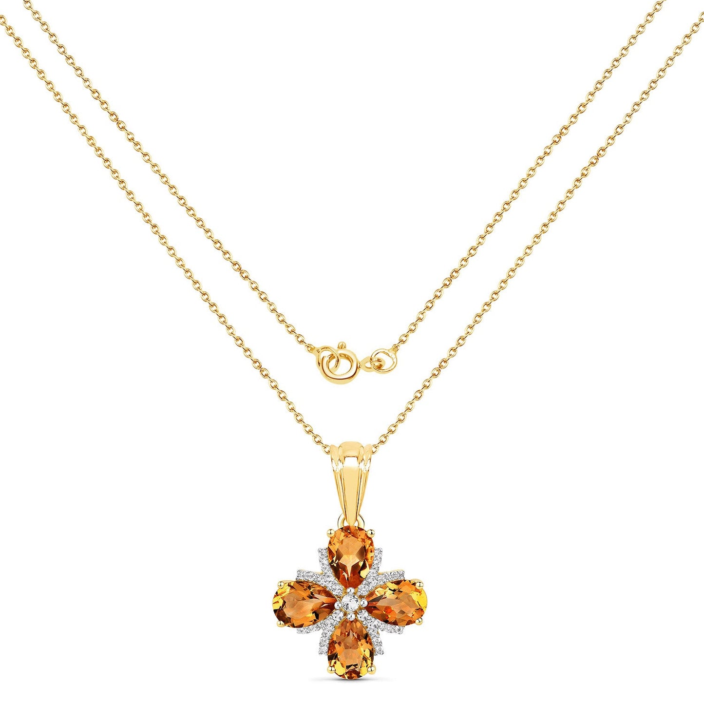 Pendentif en argent sterling 925 avec citrine de Madère véritable de 2,46 carats et topaze blanche