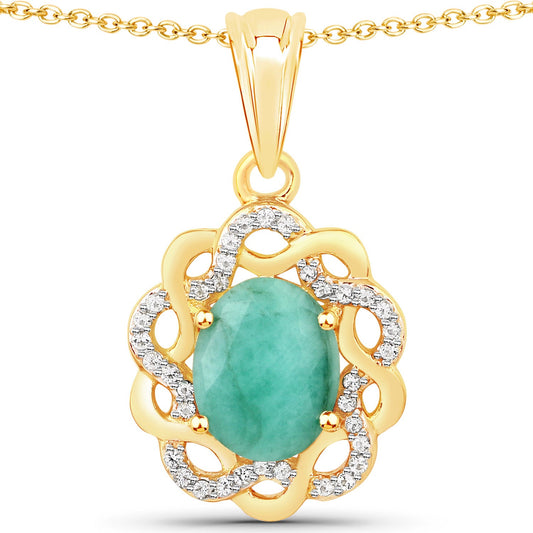 2.78 Karat echter Smaragd und weißer Topas .925 Sterling Silber Anhänger