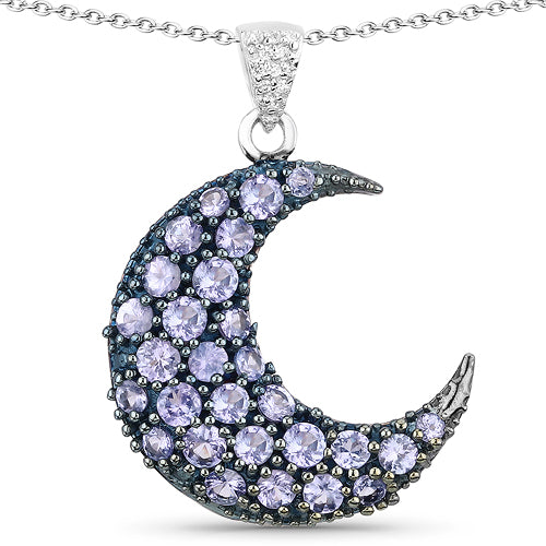 Pendentif en argent sterling 925 avec tanzanite véritable de 2,23 carats et zircon blanc