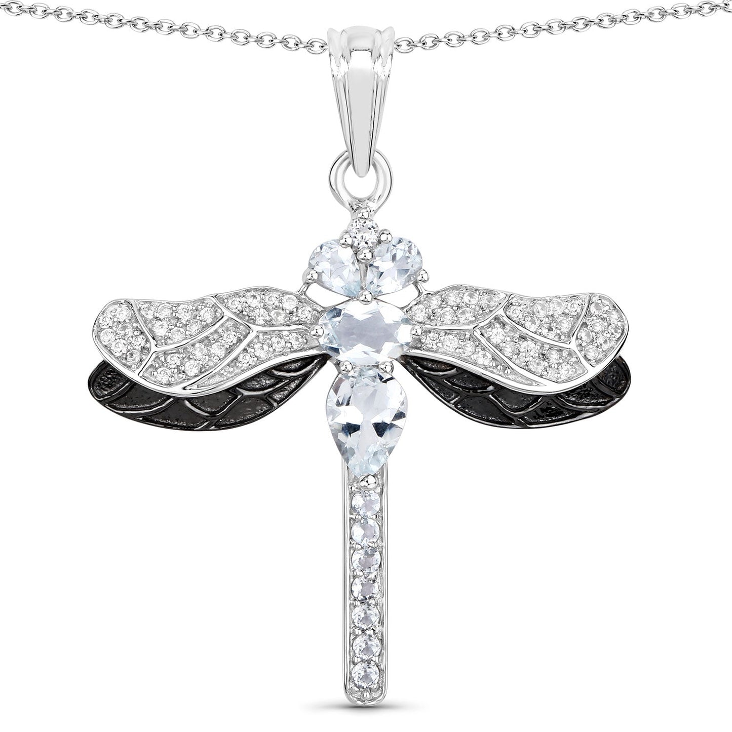 1,86 Karat echter Aquamarin und weißer Zirkon, Anhänger aus 925er Sterlingsilber