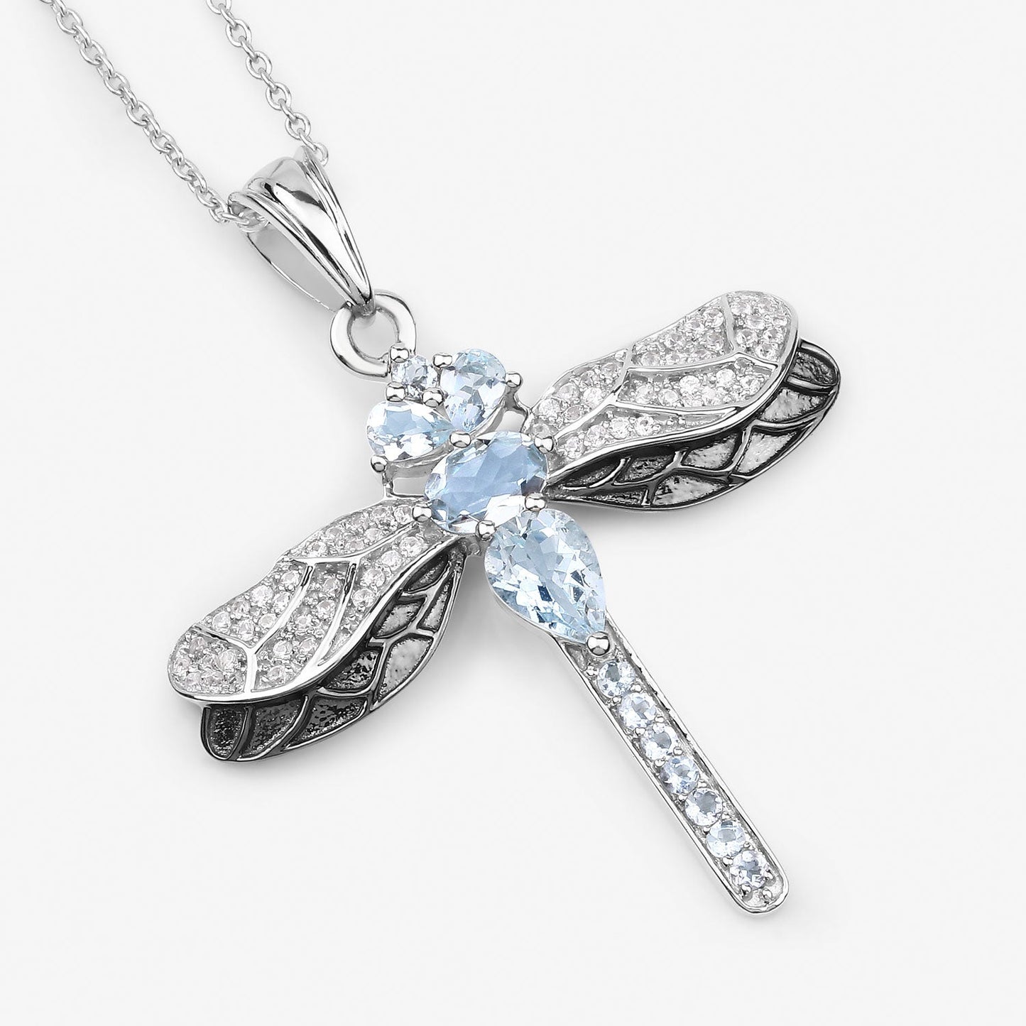 1,86 Karat echter Aquamarin und weißer Zirkon, Anhänger aus 925er Sterlingsilber
