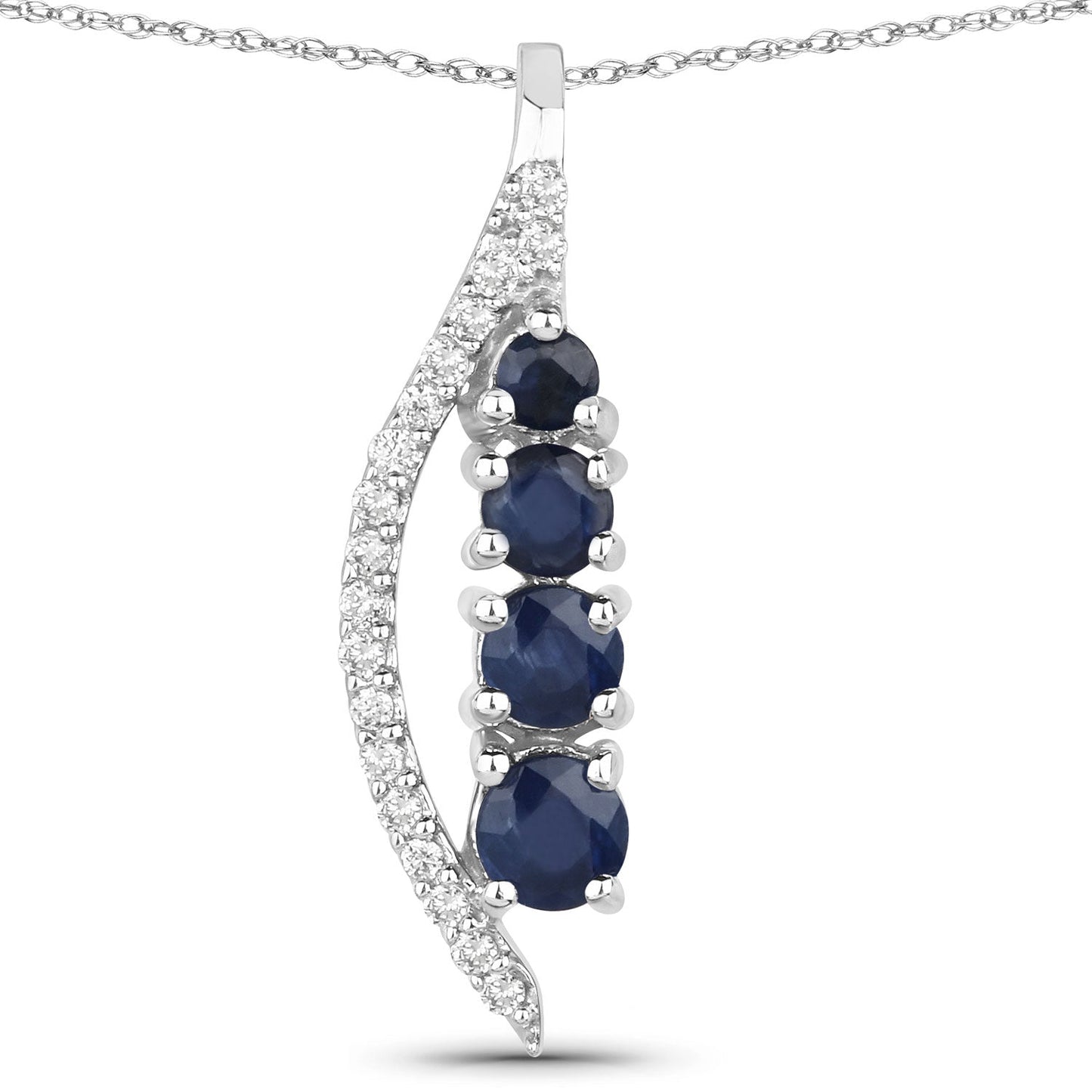 Pendentif en or blanc 14 carats avec saphir bleu véritable de 0,40 carat et diamants blancs