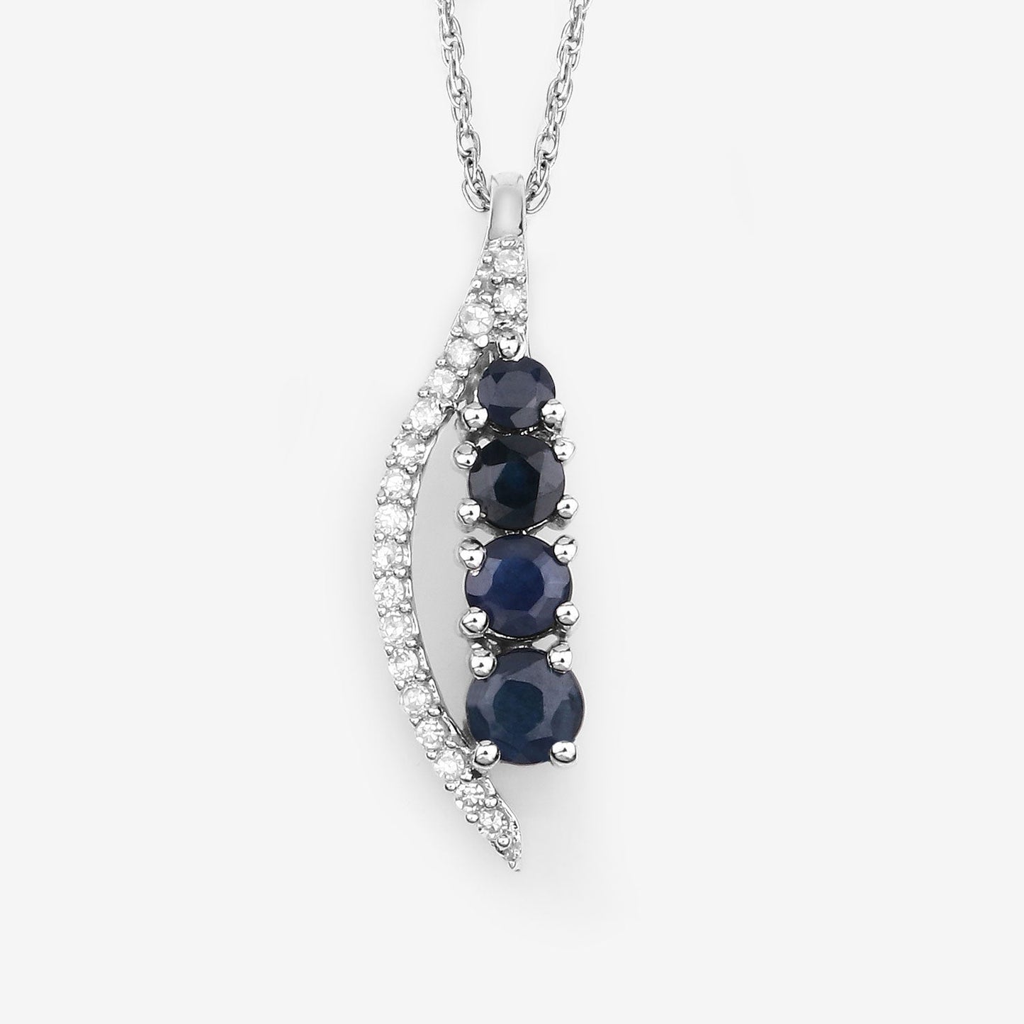 Pendentif en or blanc 14 carats avec saphir bleu véritable de 0,40 carat et diamants blancs