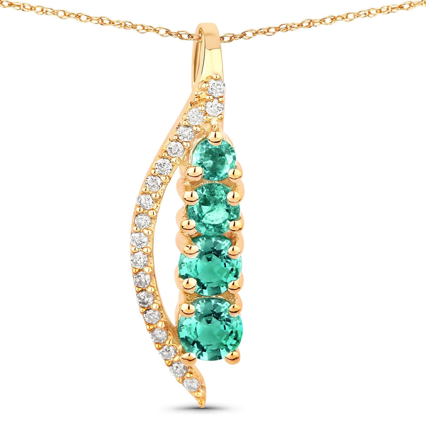 Pendentif en or jaune 14 carats avec émeraude de Zambie véritable de 0,34 carat et diamants blancs