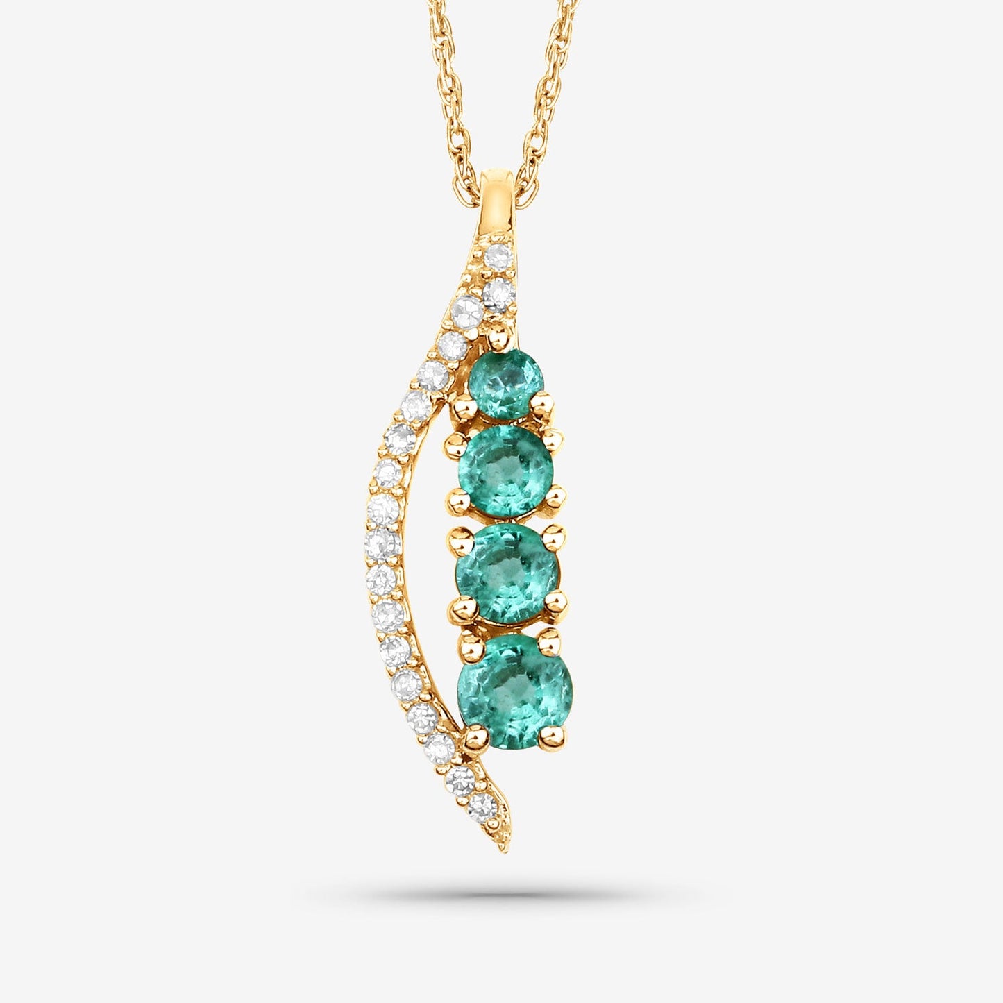 Pendentif en or jaune 14 carats avec émeraude de Zambie véritable de 0,34 carat et diamants blancs