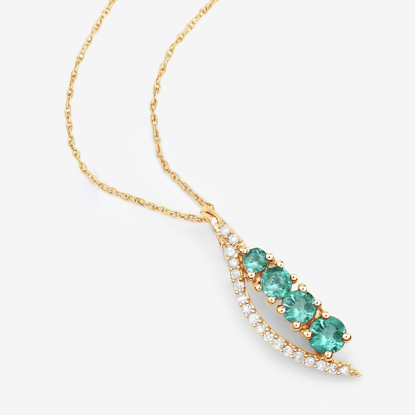 Pendentif en or jaune 14 carats avec émeraude de Zambie véritable de 0,34 carat et diamants blancs